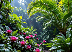 Tropikalny, Ogród, Palmy, Rośliny, Bromelie