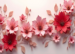 Różowe, Czerwone, Kwiaty, Grafika