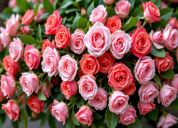 Kwiaty, Różowe, Czerwone, Róże, Listki