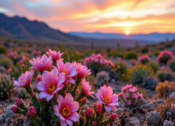 Różowe, Kwiaty, Kępki, Roślin, Zachód słońca