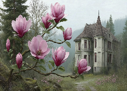 Magnolie, Willa, Dom, Las