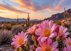 Kaktusy, Różowe, Kwiaty, Góry
