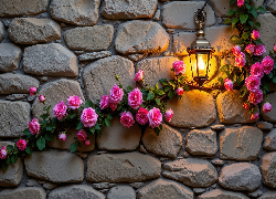 Kwiaty, Pnące, Róże, Ściana, Lampa, Grafika AI