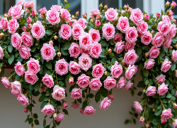 Kwiaty, Pnące, Różowe, Róże, Pąki, Listki