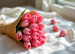 Różowe, Tulipany, Rożek