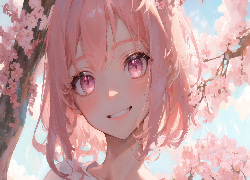 Dziewczyna, Uśmiech, Różowy, Anime
