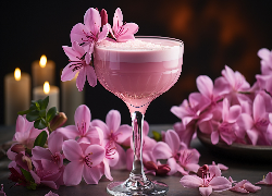 Różowy koktajl, Różowe, Kwiaty, Drink, Kieliszek