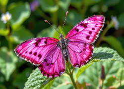 Różowy, Motyl, Liście, Grafika
