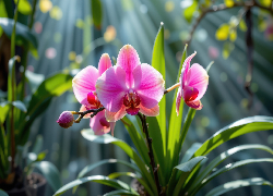 Kwiaty, Różowy, Storczyk, Pąk, Liście