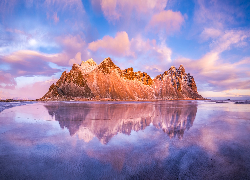 Islandia, Góra, Vestrahorn, Morze, Odbicie