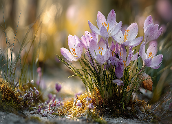 Krokusy, Kwiaty, Kępka, Grafika AI