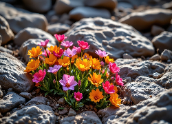 Kolorowe, Kwiaty, Skały