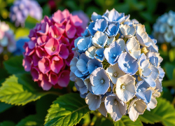 Biało-niebieska, Różowa, Hortensja, Listki
