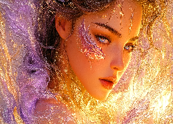 Zamyślona, Kobieta, Twarz, Grafika AI