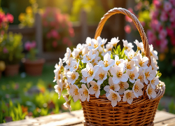 Białe, Kwiaty, Wiklinowy, Koszyk, AI
