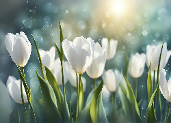 Białe, Tulipany, Grafika, Kwiaty