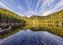 Jezioro, Bear Lake, Park Narodowy Gór Skalistych, Stan Kolorado, Stany Zjednoczone, Drzewa, Las, Odbicie