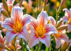 Biało-różowe, Dwie, Lilie