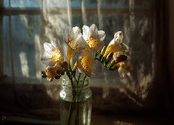 Frezje, Wazon, Słoik, Okno, Grafika AI