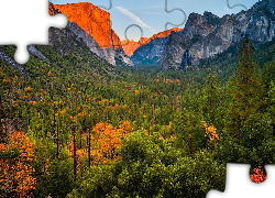 Stany Zjednoczone, Kalifornia, Park Narodowy Yosemite, Góry, Dolina, Yosemite Valley, Jesień, Drzewa, Las