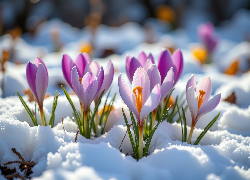 Jasnofioletowe, Krokusy, Śnieg