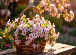 Jasnoróżowe, Kwiaty, Wiklinowy, Koszyk