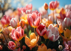Kolorowe, Tulipany, Kwiaty, Grafika