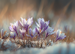 Liliowe, Krokusy, Kwiaty, Grafika AI