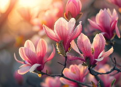 Różowe, Rozwinięte, Kwiaty, Magnolia