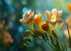 Żółte, Frezje, Kwiaty, Grafika AI