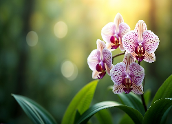 Fioletowy, Kwiat, Storczyk, Liście, AI