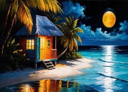Dom, Palmy, Morze, Noc
