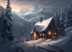 Zima, Dom, Góry, Grafika
