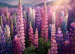 Kolorowe, Kwiaty, Łubin, Grafika AI