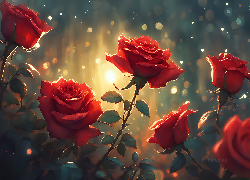 Czerwone, Róże, Kwiaty, Grafika