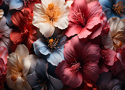 Kolorowe, Kwiaty, Hibiskusy, Pręciki