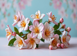 Różowe, Rozwinięte, Kwiaty, Pąki, Listki