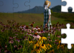 Kwiaty, Rudbekia, Jeżówki, Kobieta