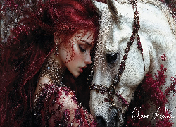 Rudowłosa, Kobieta, Biały, Koń