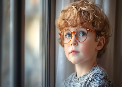 Dziecko, Chłopiec, Rude, Włosy, Okulary