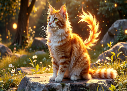 Rudy, Kot, Złote, Pióro, Grafika AI