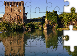 Rzeka Mincio, Most, Łabędź, Ruiny, Valeggio sul Mincio, Włochy