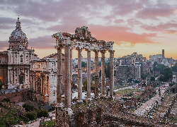 Rzym, Forum Romanum, Zabytek, Świątynia Saturna, Wzgórze Kapitolińskie, Ruiny, Włochy