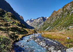 Rzeka, Kamienie, Góry, Trawa