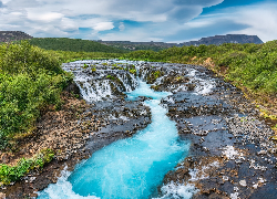 Islandia, Wodospad, Bruarfoss, Rzeka, Bruara, Skały, Lasy