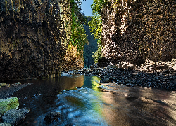 Skały, Wąwóz, Rzeka, Rośliny, Wyspa Reunion, Francja