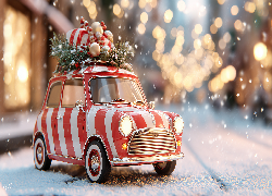 Świąteczne, Samochód, Ozdoby, Zima, Grafika AI