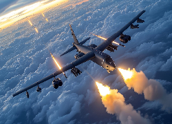 Samolot, Wojskowy, Chmury, Światła