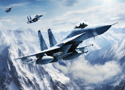 Samoloty, Wojskowe, Zaśnieżone, Góry, AI