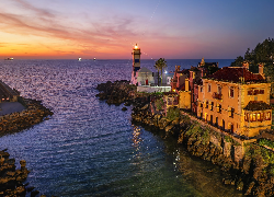 Morze, Latarnia morska, Zachód słońca, Muzeum, Santa Marta Lighthouse Museum, Portugalia